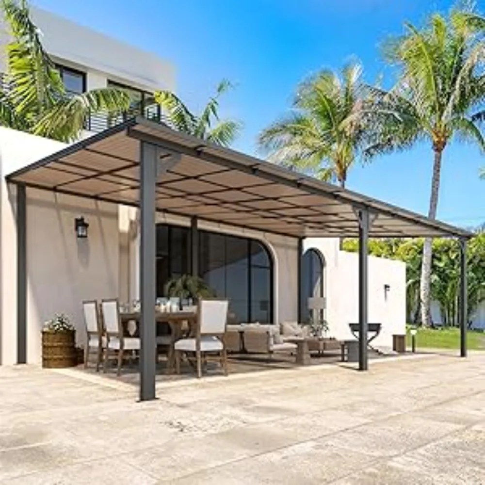 

20 'x 12' terrace pavilion, large wall mounted hard top sloping pavilion canopy, used for terrace sunshade on deck and backyard