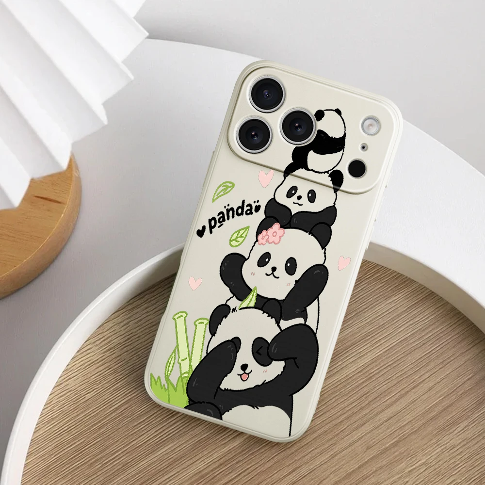 حافظة هاتف باندا لطيفة لهاتف آيفون 17 ProMax 17 Air 16 15 14 13 12 11 Pro Max XS Max7 8 Plus 16e 16 Plus غطاء من البولي يوريثان