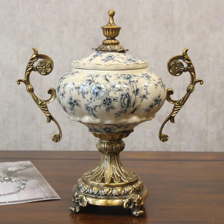 American villa model room ceramic decorative jar European retro living room entrance handicraft ornament