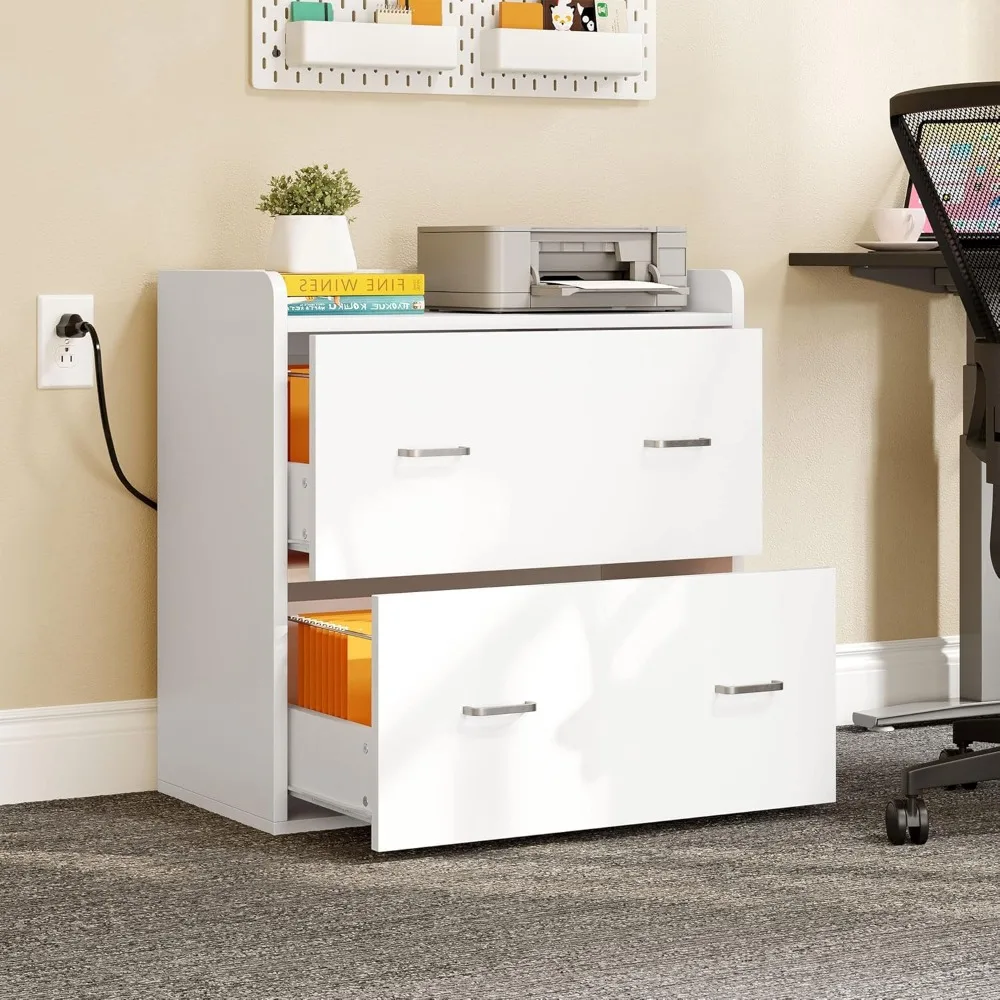 File Cabinet with Charging Station, Large Lateral Filing Cabinet for Home Office