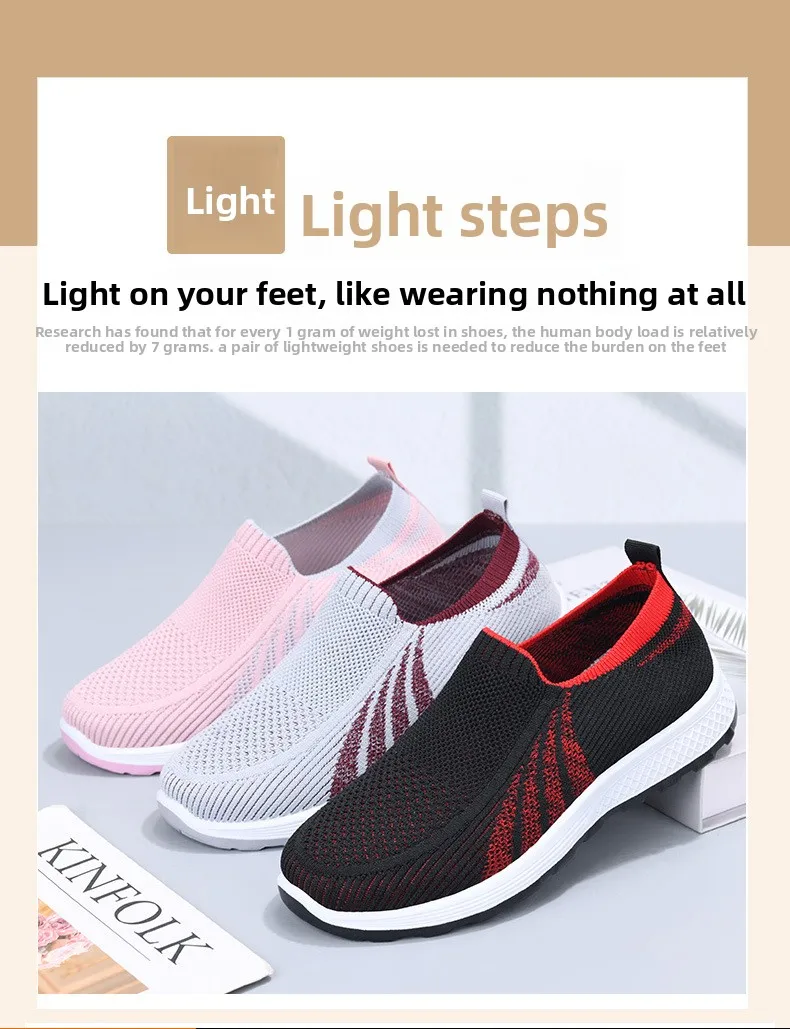 Damen-Sneaker aus Stricknetz, zum Überziehen, atmungsaktiv, leicht, mit weicher Sohle, rutschfest, für Freizeitaktivitäten, zum Spazierengehen, für ältere Damen, für den täglichen Gebrauch im Freien. – Detail 3