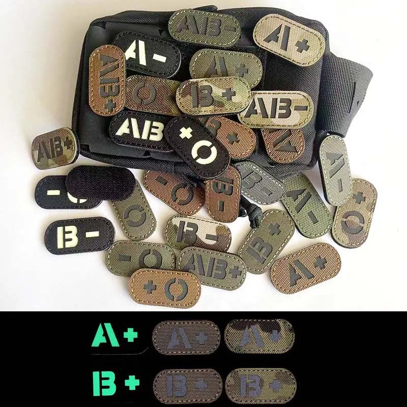 Parches Tácticos con Emblema de Reflejo IR, Grupo Sanguíneo A, B, AB, O, Positivo, Negativo, Adhesivos Militares, Insignias de Moral para Casco y Mochila