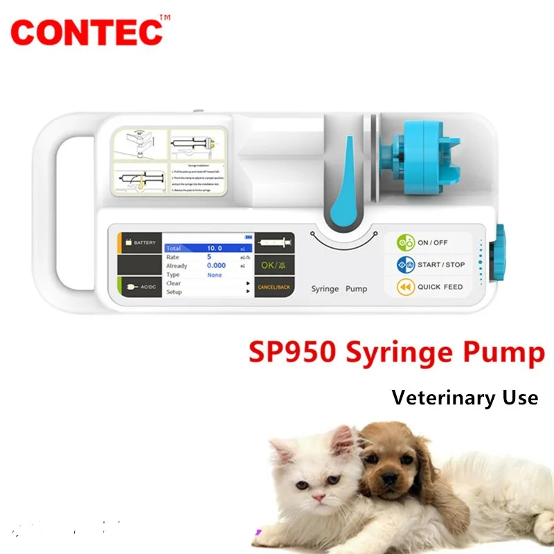 CONTEC-bomba de jeringa de uso humano o veterinario, bomba de infusión SP750 / SP950 LCD, alarma en tiempo real, batería recargable