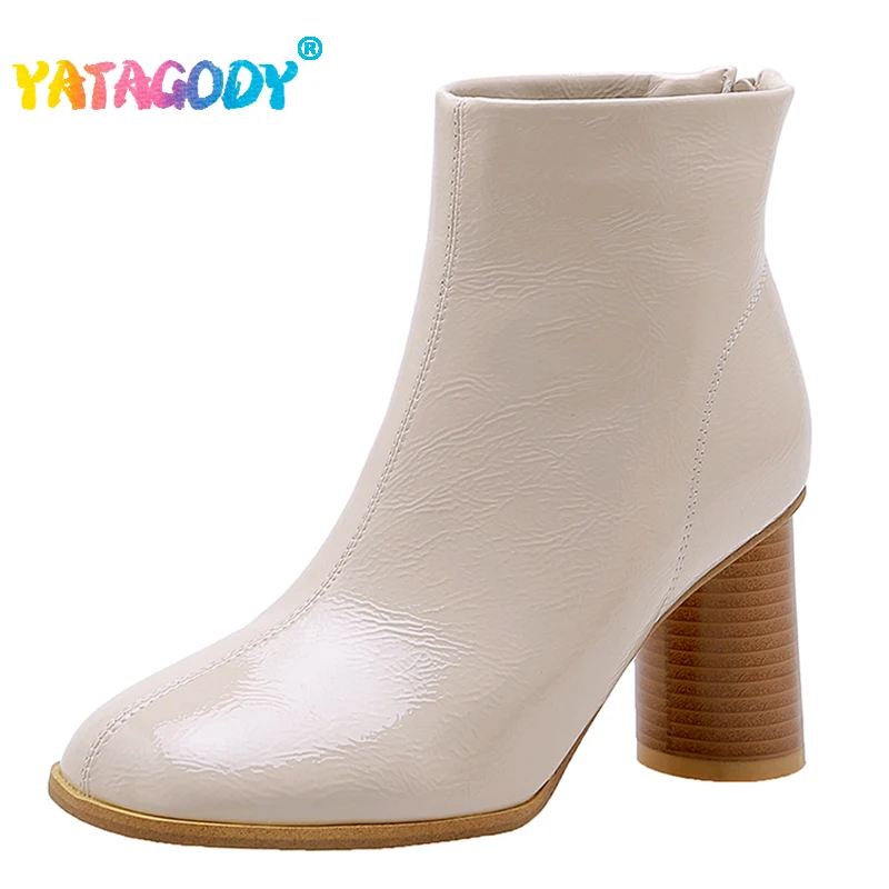 

YATAGODY Size 32-46 Women Ankle Boots Fashion High Heels Winter Shoes Woman 2023 New Zipper Square Toe Round Heel Short Booties