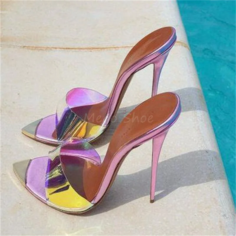 Fantasy Pvc Purple High Heels Slippers Sandals Women Luxury Stiletto Heels Banquet Sandals Lady Shoes Female Big Size 43 44 45