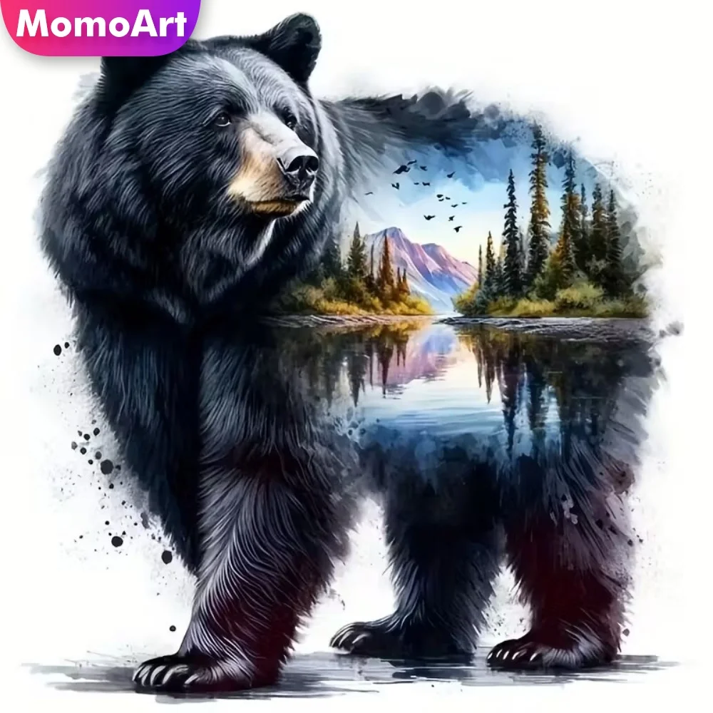 Momoart 5D DIY Diamant-Stickerei Bär Tierbild Vollflächiges Quadratisches Diamant-Mosaik Fluss Acryl Bastelbedarf Wandkunst