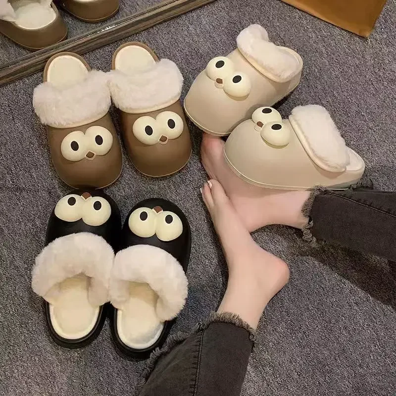 

Big Eyes Women Cotton Shoes Warm Comfortable Slippers Removable Washable Anti-slip Waterproof Autumn and Winter Cotton Slippers