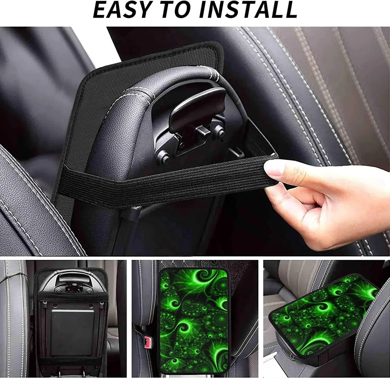 Green Swirl Print Auto Center Console Pad, Universal Fit Soft Comfort Car Armrest Cover, Fit for Most Sedans, SUV, Truck Car Sea