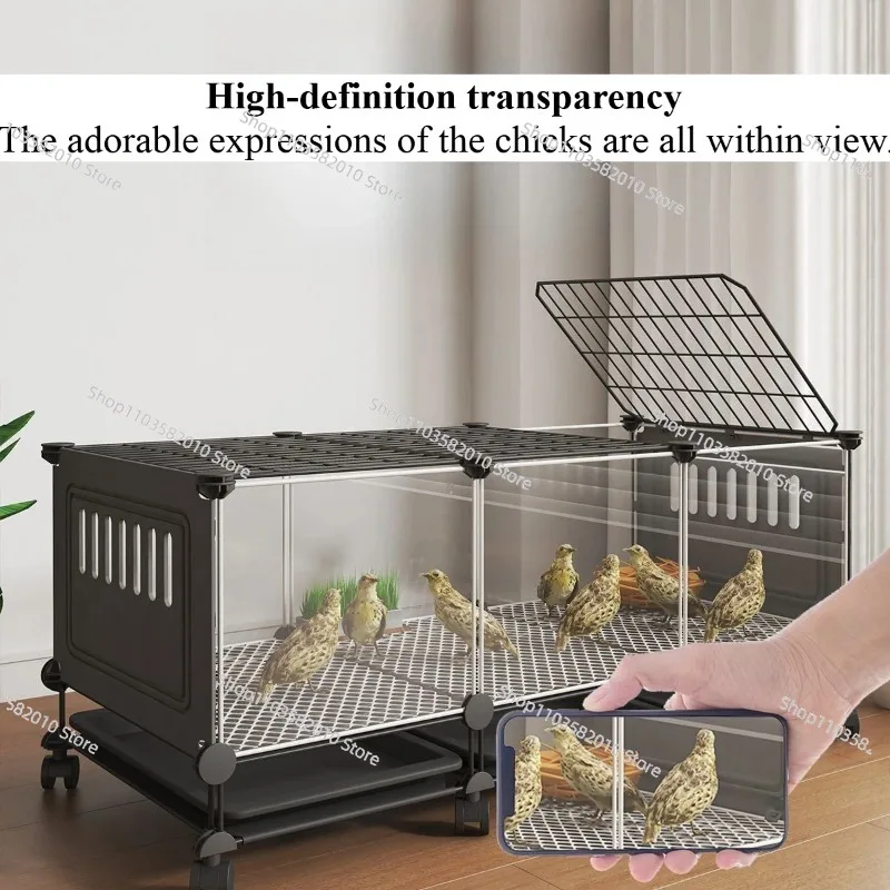 Encrypted Pet Chicken Coop with Feces Tray & Rolling Wheels, Large Rabbit Den Viewing Box for Small Animals