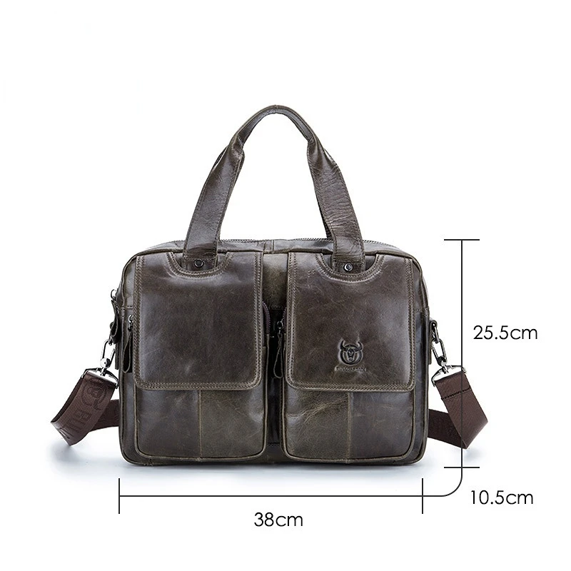 Bolsas crossbody de couro de vaca genuínas para homens, pastas multifuncionais de grande capacidade, bolsas casuais para laptop