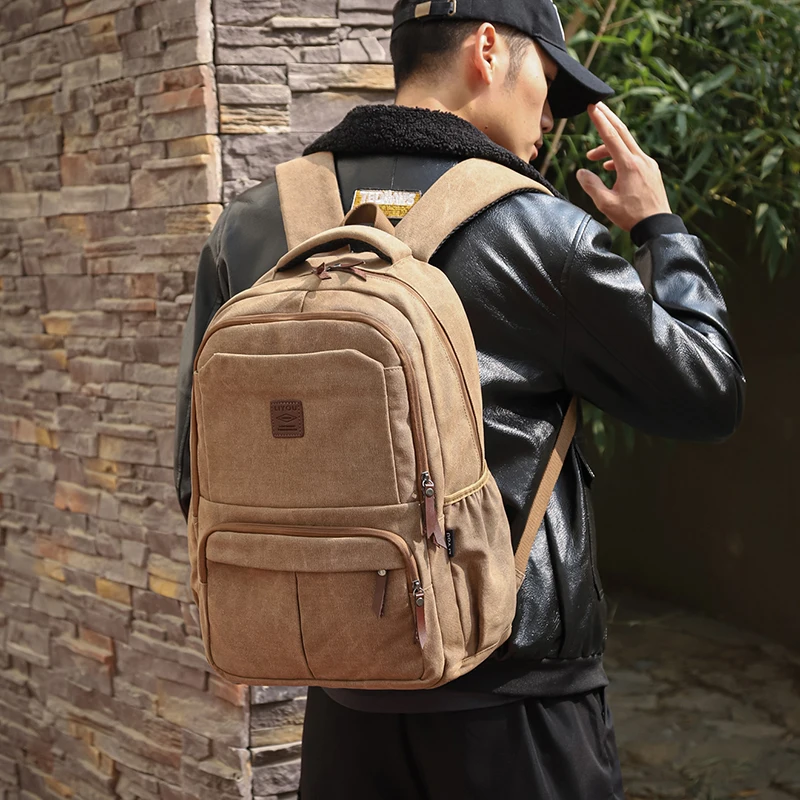 Men Canvas Backpack Male Laptop College Student School Bags for Teenager Vintage Mochila Casual Rucksack Travel Daypack