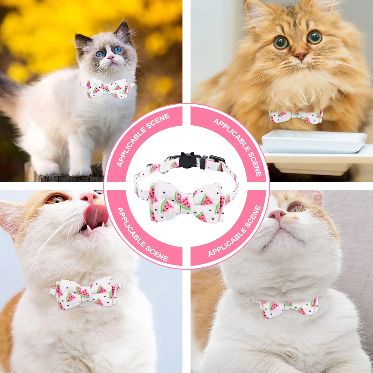 

Fruit Pattern Collar Adjustable Cat Necklace Bell for Cats Watermelon Design Non Pet Supplies Tight Cloth Material