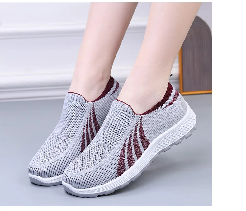Damen-Sneaker aus Stricknetz, zum Überziehen, atmungsaktiv, leicht, mit weicher Sohle, rutschfest, für Freizeitaktivitäten, zum Spazierengehen, für ältere Damen, für den täglichen Gebrauch im Freien. – Detail 15