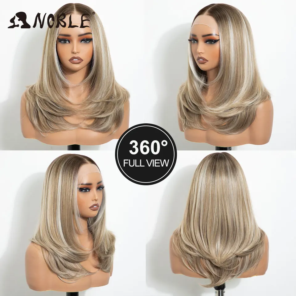 Noble Wig Synthetische Lace-Front-Perücken für Damen, 20 Zoll, vorgezupfte Lace-Front-Perücke, sofort tragbar, Ombre Braun, 13x6, vorgeschnittene Lace-Perücken – Detail 5
