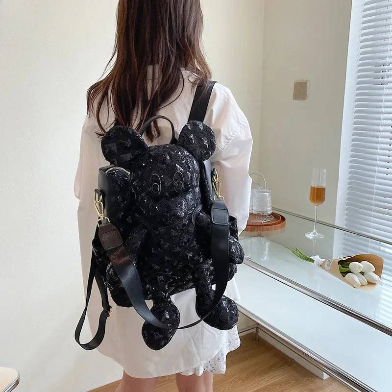 Women's Pink Mickey Mouse Shaped Tote Bag | Glitter Sequin Decor Soft Plush Cute Casual Daily Commute Shoulder Bag