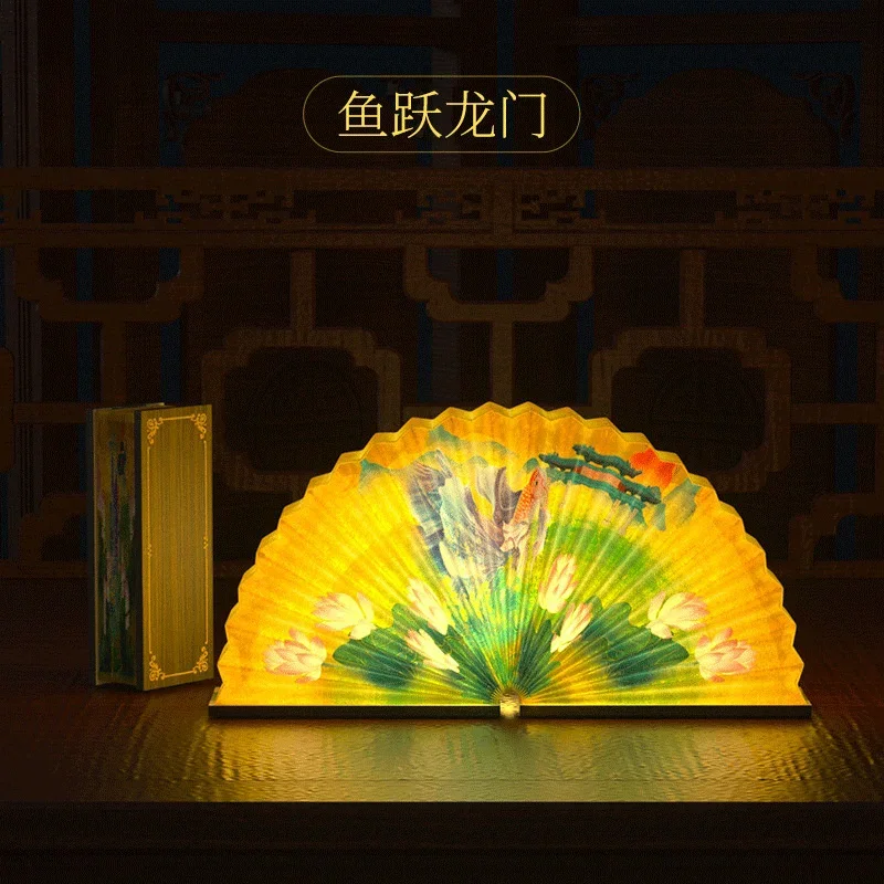 Chinese Style Folding Organ Night Light Creative Ins Fan Lamp Wooden LED Desk Lamp Corporate Gift Idea