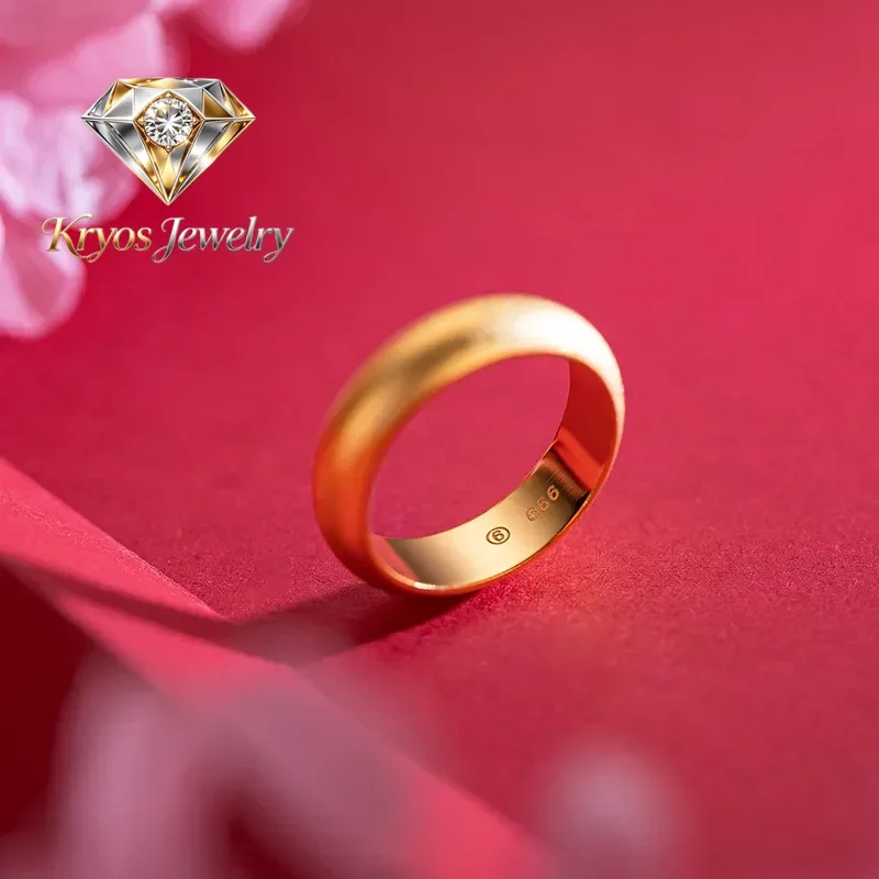 

Kryos Jewelry Luxury 9999 24K Real Gold Ring Sand Gold Outer Sand Inner Light Inheritance Ring for Men and Women Couples Sandbl