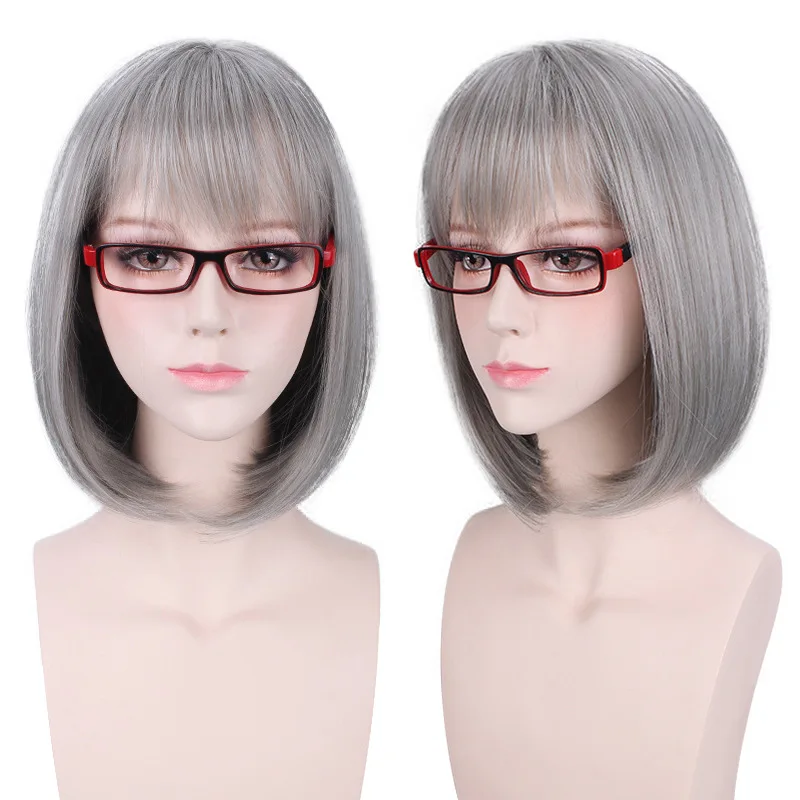 Grey Bob Cosplay Wig Short Anime Hair Synthetic Heat Resistant  Fiber Party Costume Wigs Cartoon Accessorries