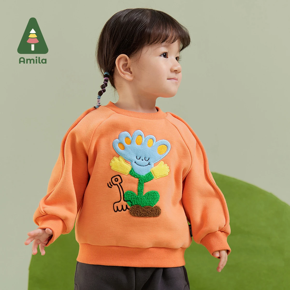 Amila Baby Girl Hoodie 2024 Winter New Multicolour Round Neck Soft Cartoon Pattern Warm Baby Clothing