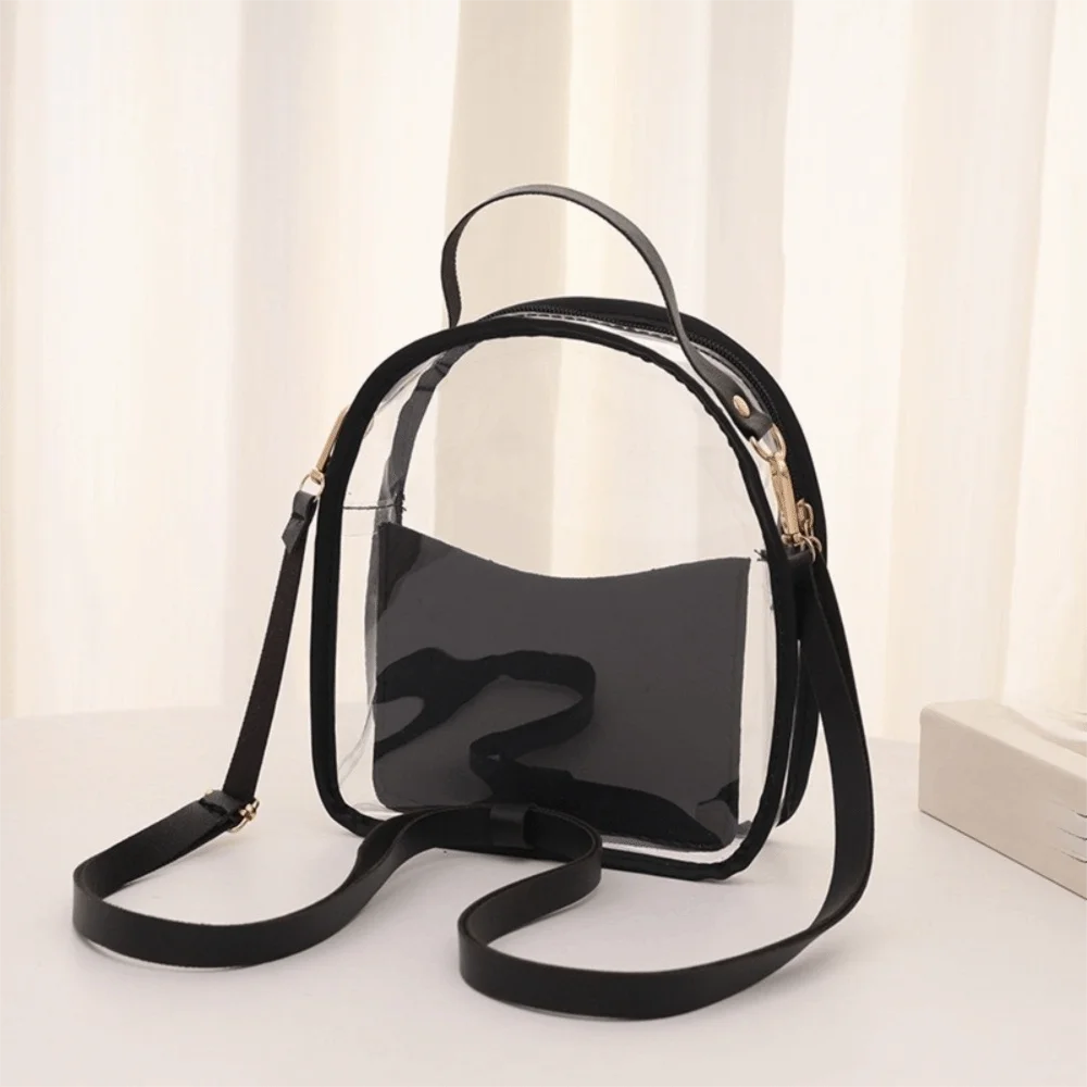 Simple PVC Transparent Backpack Transparent with Small Bag Jelly Shoulder Bag Zipper Clear Crossbody Bag Unisex