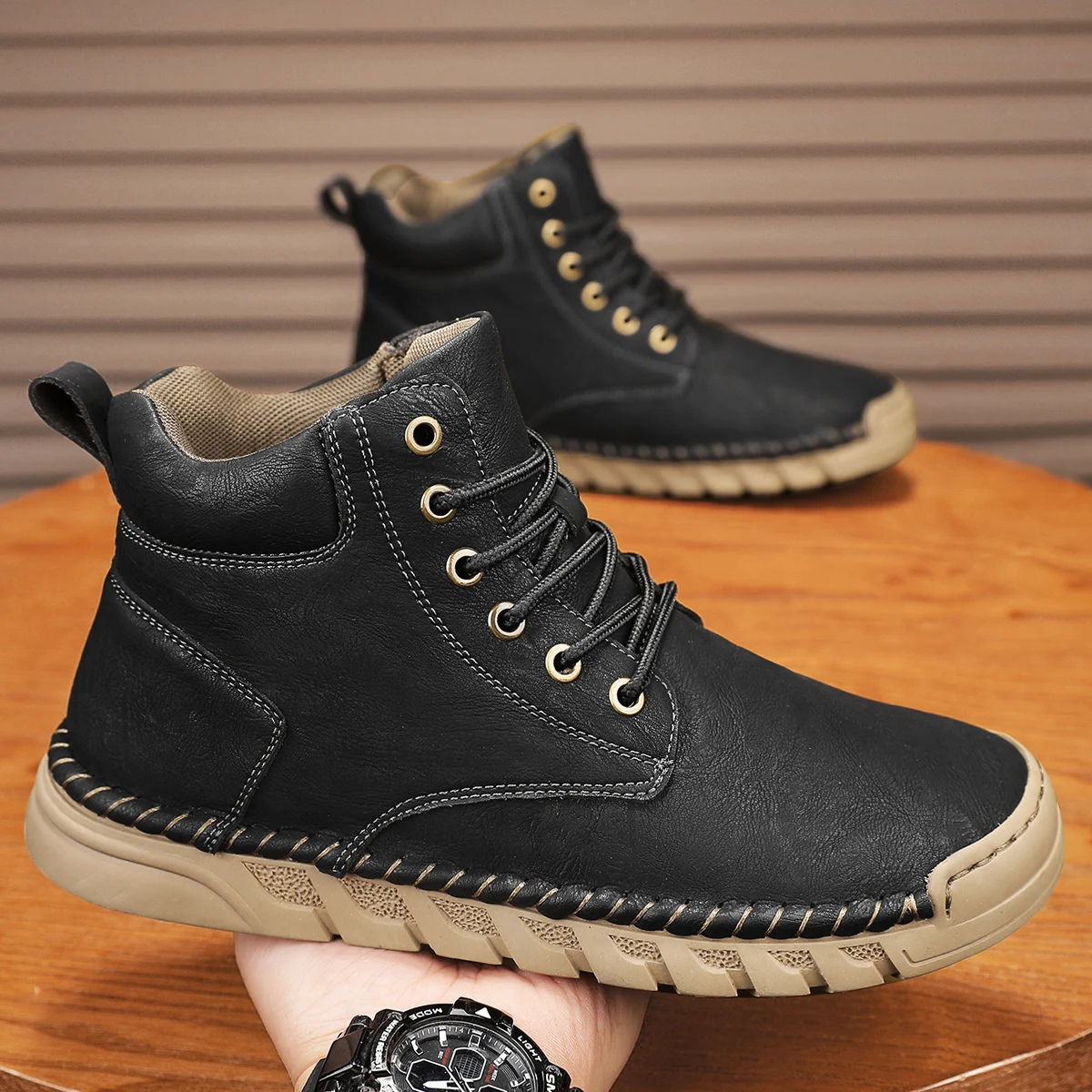 

Classical Men Ankle Boots Vintage Soft Leather Business Botas Handmade Casual Shoes Man Boots Walking Shoe for Men