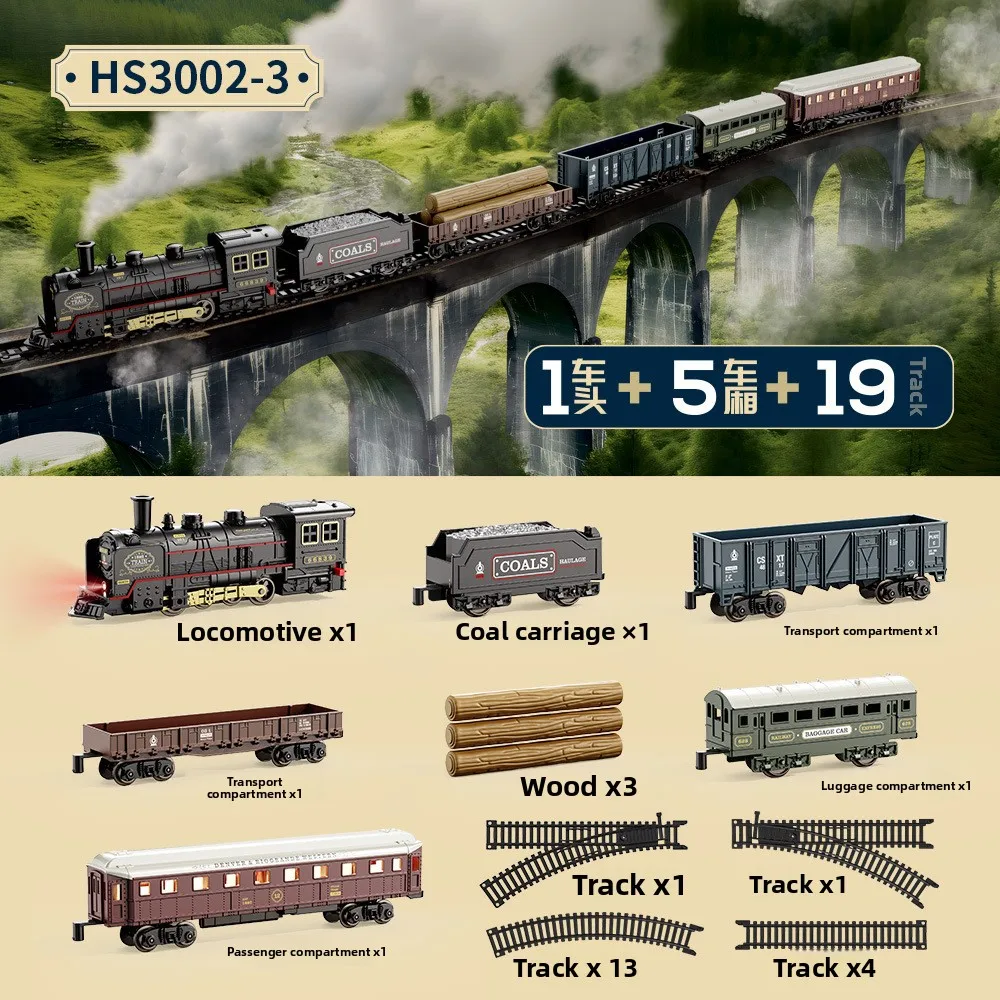 الرجعية قطار البخار الكهربائي المسار محاكاة الكلاسيكية السكك الحديدية قطار الشحن عالية السرعة السكك الحديدية قطار نموذج الصبي لعبة هدية الكريسماس