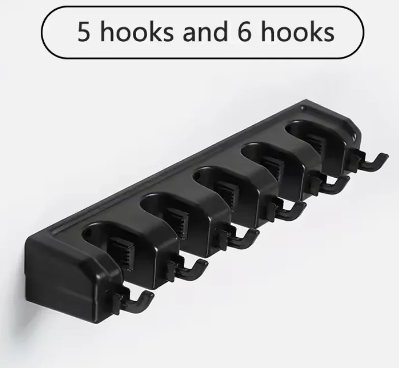 Wall Mounted 3/4/5 Position Multi Functional Mop Broom Holder Black Plastic Magic Storage Rack For Home Kitchen Organizer - view 5