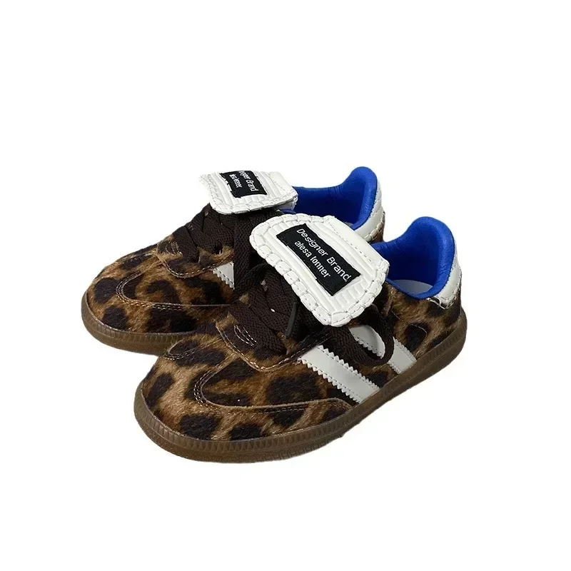 Boy Girl Leopard Horse Hair Sneakers Children Genuine Leather German Trainers Toddler Kid Tennis Breathable Sports Running Shoes