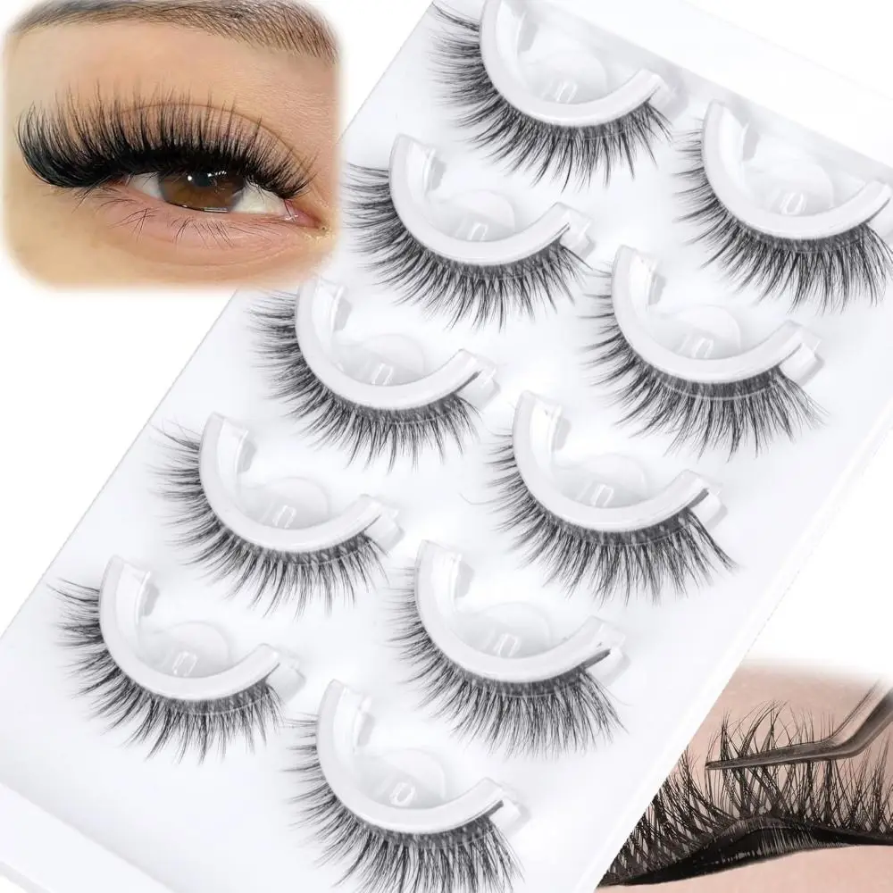 Pre Glued Self Adhesive Eyelashes Glueless Natural Look Cat Eye False Eyelashes Wispy C-Curl 8-11MM Fake Eyelashes Eye Extension