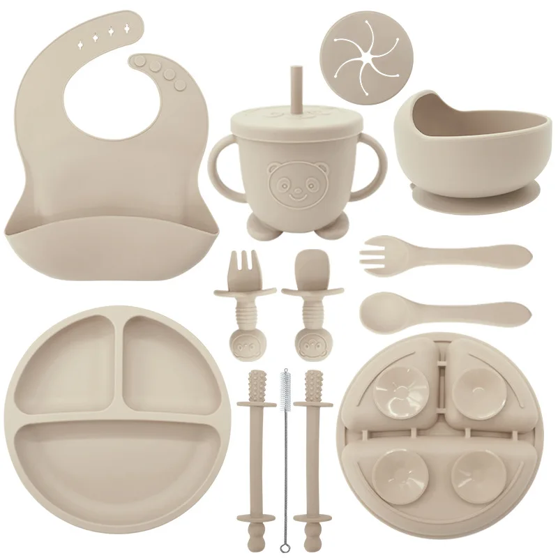 

12PCS Baby Silicone Feeding Set | BPA Free Suction Plate Bowl Bib Sippy Cup Spoon Fork Teether Toddler Led Weaning Supplies