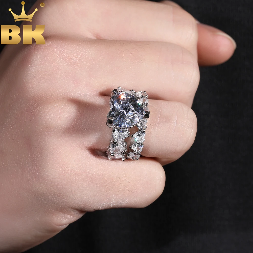 

TBTK CZ 2pcs Set Heart Rings Iced Out 5A+ Cubic Zirconia Ring Set Jewelry For Men Women Wedding Gift