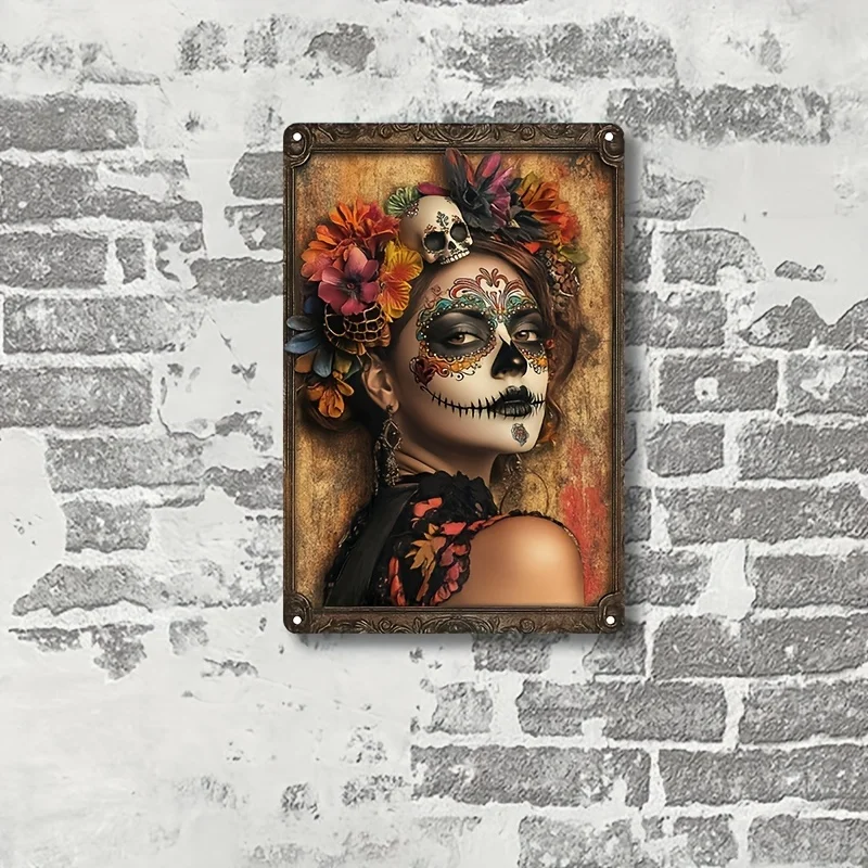 2D Flat Aluminium Wall Art, Day of The Dead Skull Decor, HD Print, Wall Decoration, Classic Style, Wall Mountable