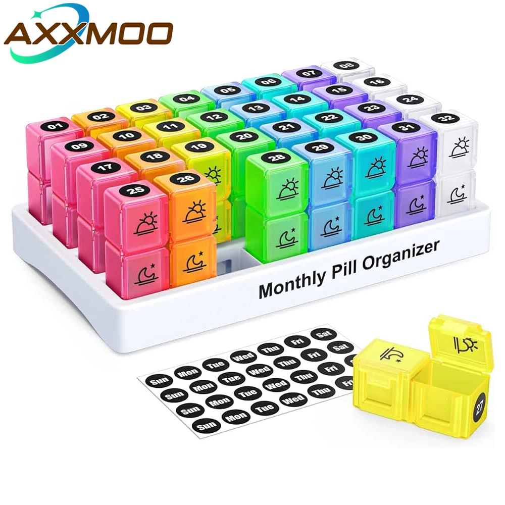 

Ежемесячный органайзер для таблеток на 31 день, 2 раза в день (утро/вечер), большая коробка для витаминов, рыбьего жира и добавок