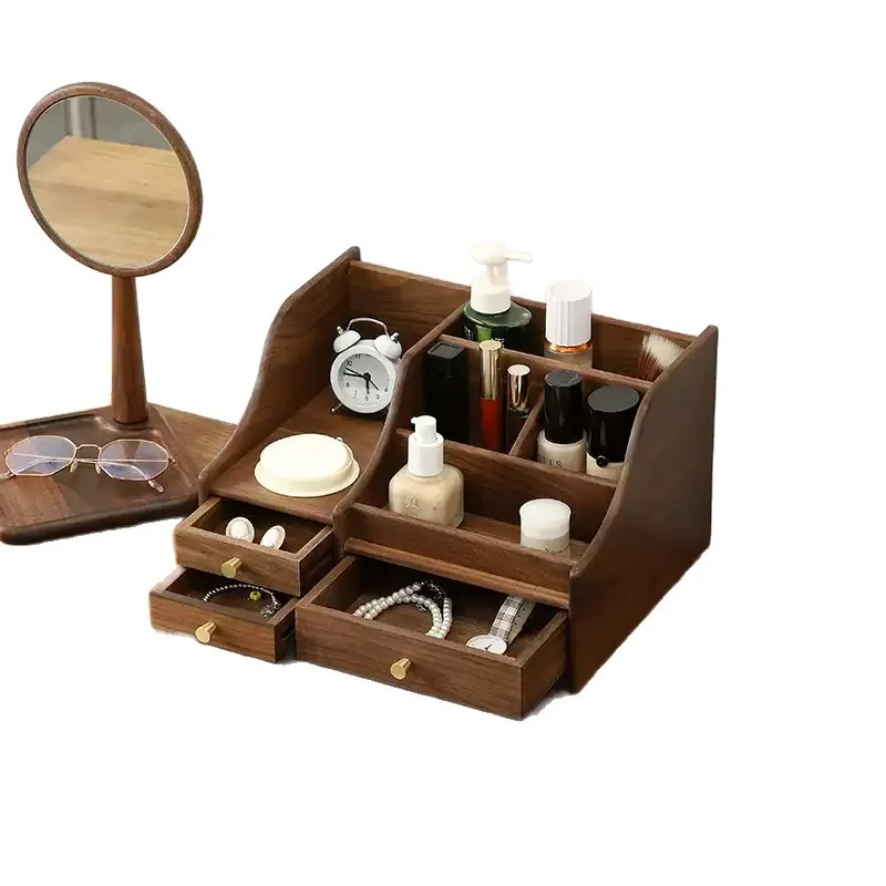 

Black Walnut Cosmetics Jewelry Box Large Capacity Necklace Earrings Ring Storage Jewelry Desktop Storage Box Hot Sale