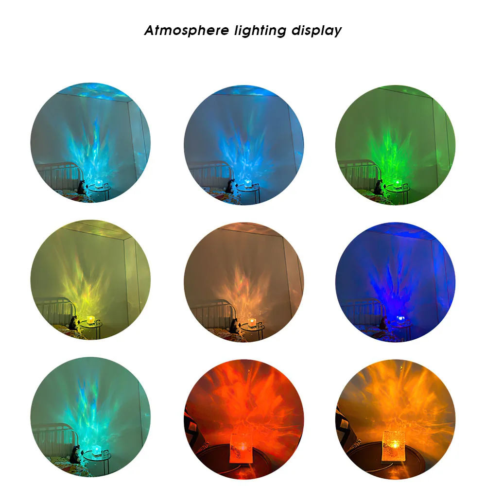 16 colori Dynamic Rotating Water Ripple Projector Night Light Ocean Wave Flame Crystal Ambiance Night Lamp con telecomando