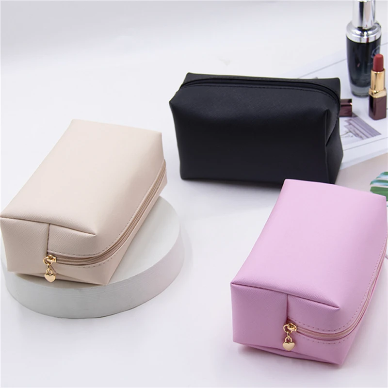 Girls Cute Pink Cosmetic Bag PU Leather Makeup Handbag Women Travel Toiletry Storage Pouch Waterproof Organizer Make Up Case