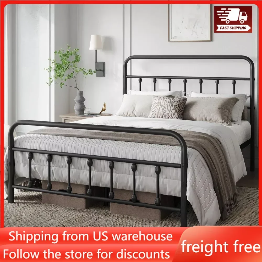 

Classic Metal Platform Bed Frame Mattress Foundation with Iron-Art Headboard/Footboard/Under Bed Storage/No Box Spring Needed/