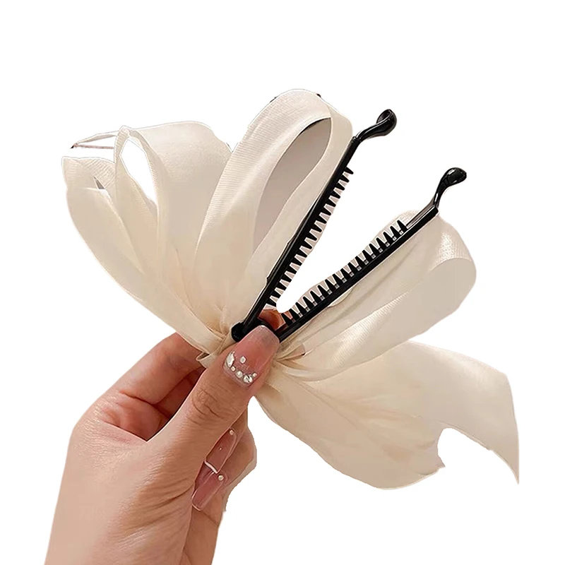 New Fashion Ribbon Bow Banana Hair Clip For Women Back-Head Ponytail Headdress Accessory