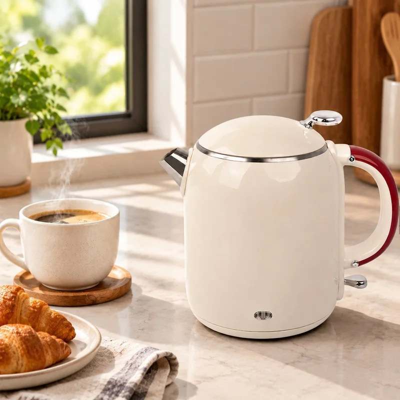 Electric 1.0L Kettle Featuring 304 Stainless Steel Interior, Quick-Boil Function, and Protective Anti-Scald Design for Tea and