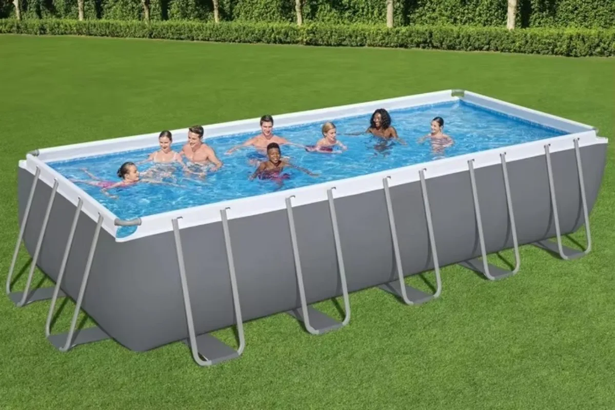 Power steel rectangular above-ground pool 640x274x132cm with ladder filter pump, suitable for 8-10 people