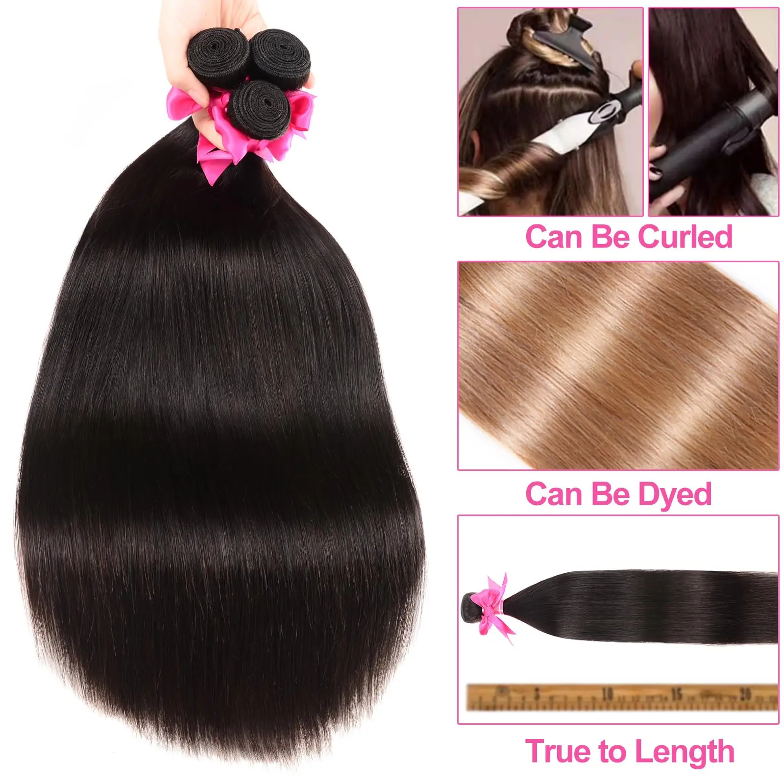 Straight Bundles Human Hair 12A Human Hair 4 Bundles Straight Hair 20 22 24 26 Inch Brazilian Virgin Deal Human Hair Extensions image 5