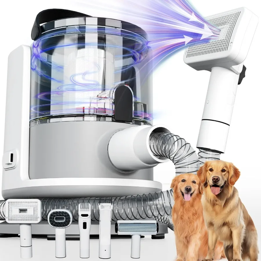 5-in-1 Dog Grooming Vacuum 12000Pa Dog Clippers and Shedding Brush Grooming Cleaning Tools Pet Grooming Vacuum 2 Suction Levels