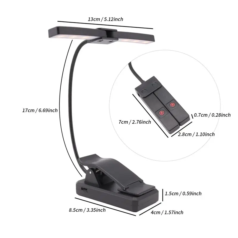 A7THK-Double-Headed Rechargeable Portable Music Stand Light Clip-On Music Stand Light Lightweight Eye Care Book Light