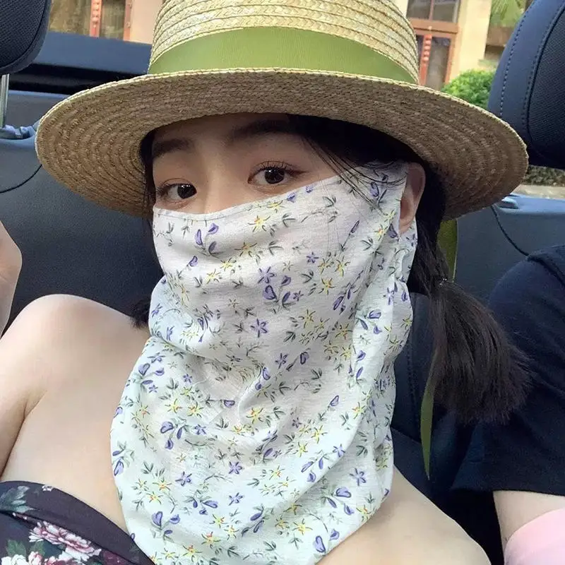 Women Veil Face UV Protection Flower Scarf Summer Sunscreen Ladies' Breathable Mask Neck Cover Neck Protection Masks
