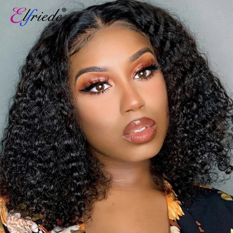 

Elfriede Jerry Curly Bob Wigs Women's Skin Melt 13X4 13x6 HD Lace Frontal Natural Black Preplucked Brazilian Human Hair Wigs