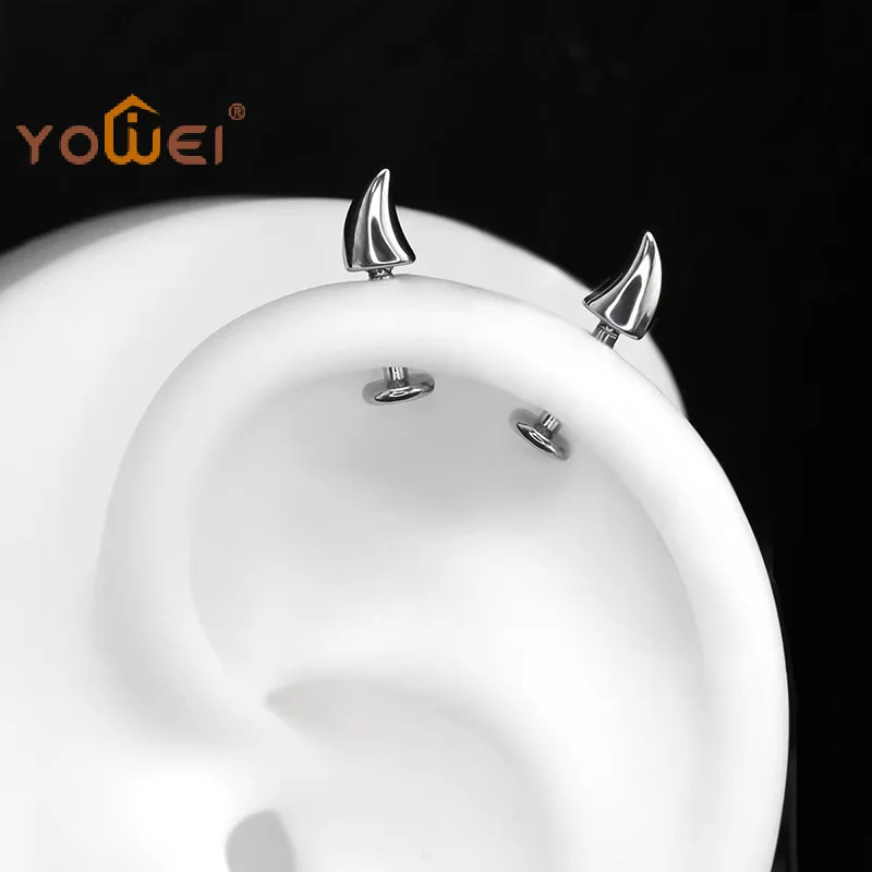 Latest Cute Devil Horn Piercing Earring For Women Men Gothic Silver Color Ear Bone Nail Earring Y2K Jewelry Accessories
