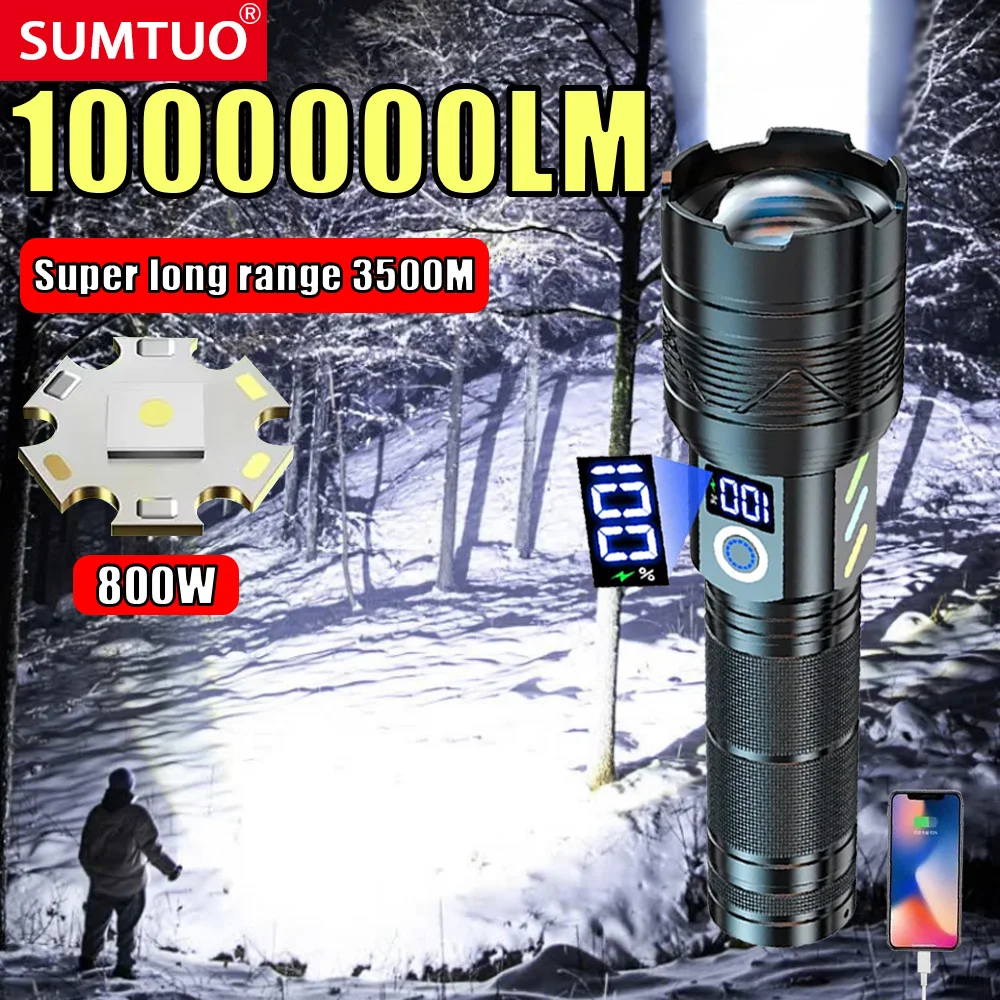 

1000000LM High Power Led Flashlight Rechargeable Long Range 3500M Long Range Ultra Powerful Flashlight Outdoor Camping Lantern