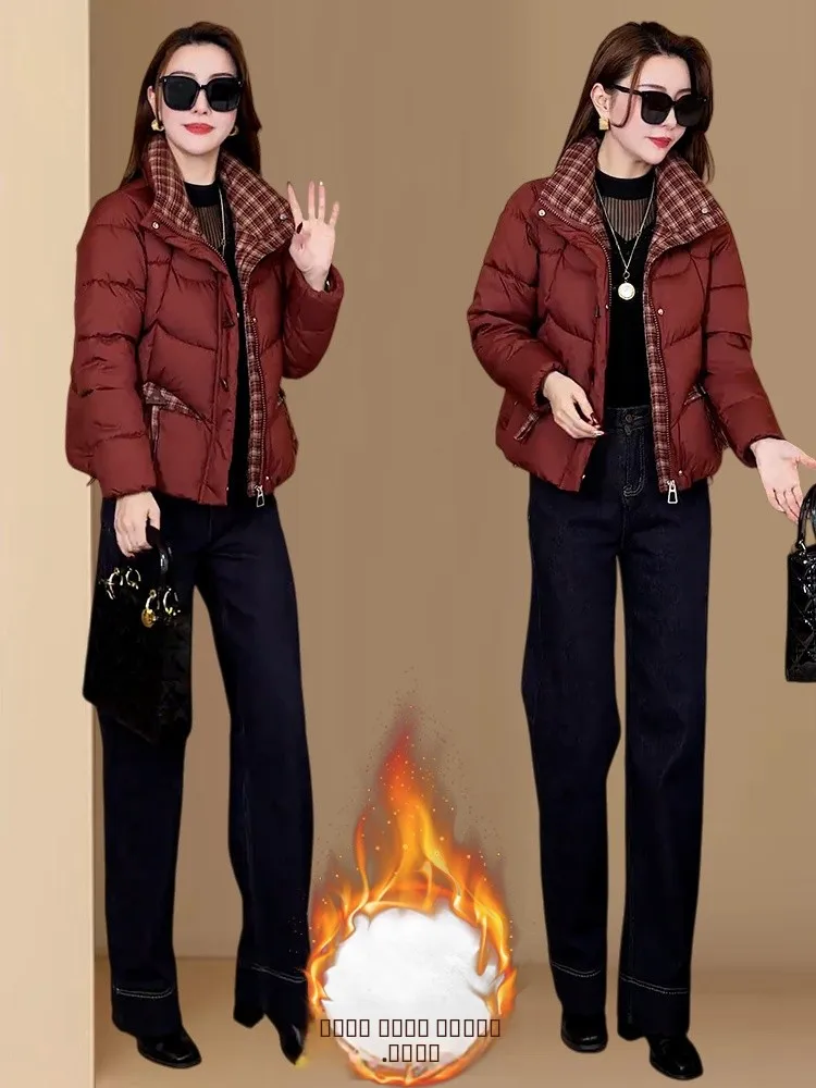 

Sli Fce Lined Thiened, молодежная клетчатая пуховая хлопковая куртка, повседневная женская верхняя одежда, новинка 2026, зима