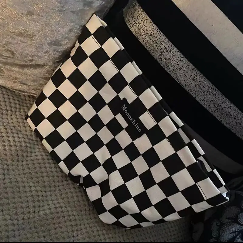 

Bla And White Plaid Cact eup Bag Women's Handbag Korean Sle Convenient Zipper Storage Bag Versatile Nylon Material