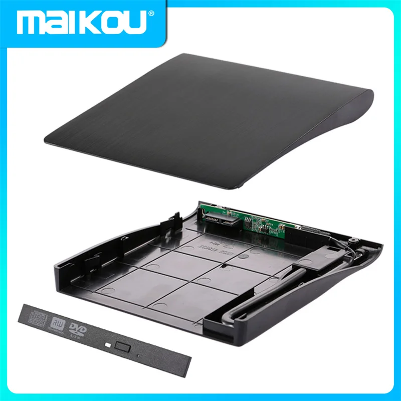 Maikou 12.7mm DVD/CD-ROM RW Case DVD Player Drive Enclosure USB 3.0 SATA External Portable DVD Enclosure for Macbook PC Laptop